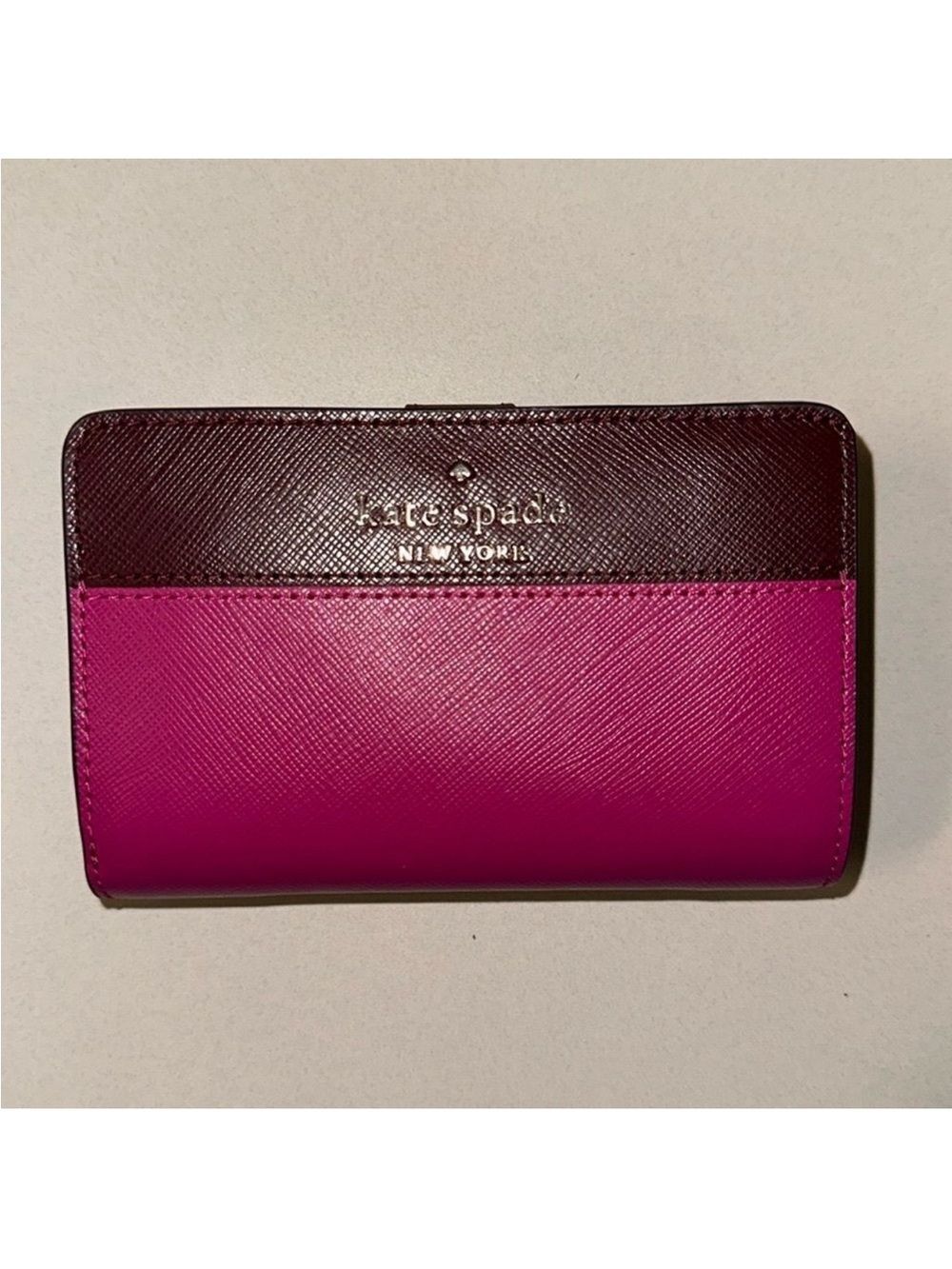 kate spade Fuchsia Pink Burgundy Two Tone Leather Madison Medium Bifold Wallet